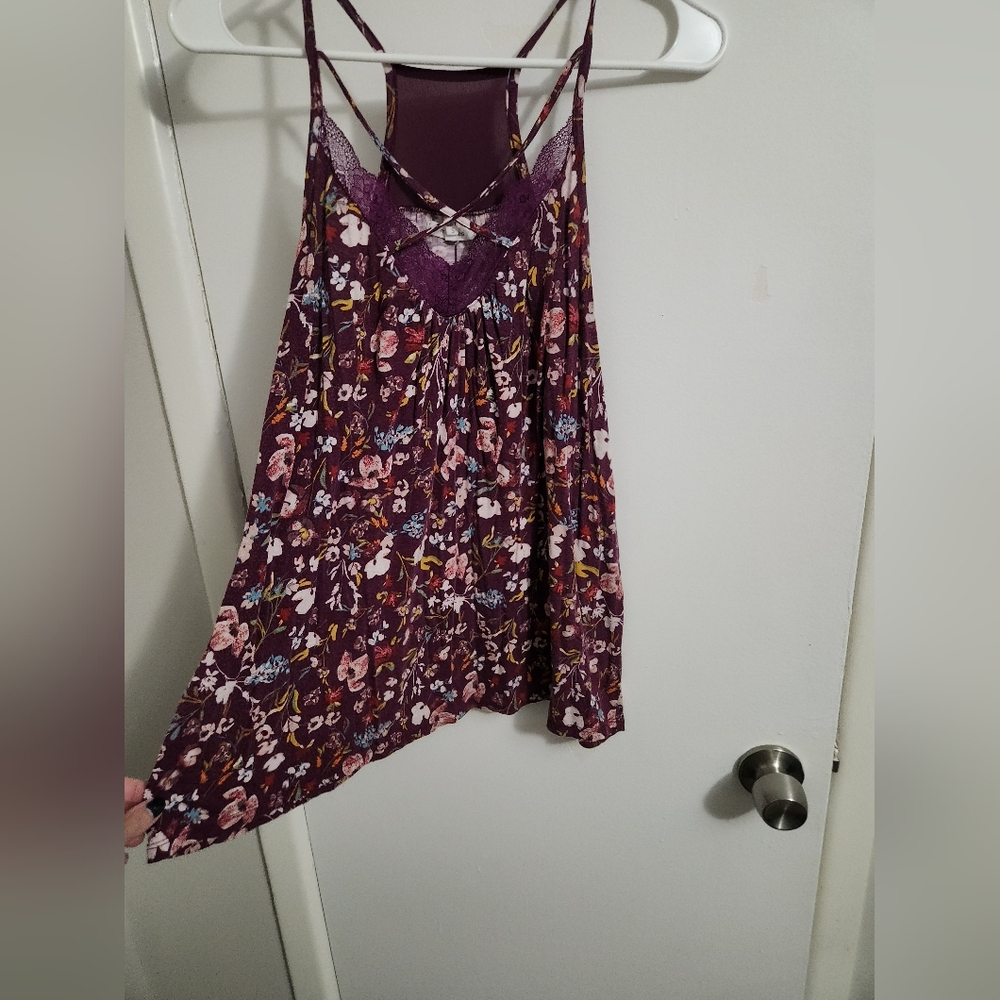 Floral Purple Top with Lace Trim